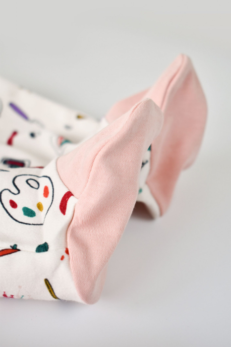 Set 2 salopetele cu maneca lunga si pantaloni cu botosei si fermoar - 100%bumbac organic - Portocaliu si Pudra, BabyCosy [4]