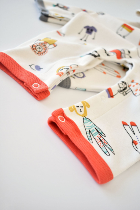Set 2 salopetele cu maneca lunga si pantaloni lungi - 100%bumbac organic - Rosu si Gri, BabyCosy [4]