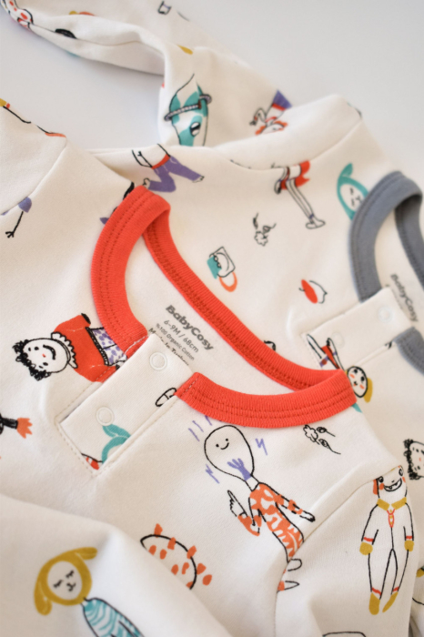 Set 2 salopetele cu maneca lunga si pantaloni lungi - 100%bumbac organic - Rosu si Gri, BabyCosy [2]