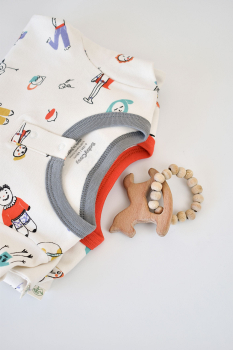 Set 2 salopetele cu maneca lunga si pantaloni lungi - 100%bumbac organic - Rosu si Gri, BabyCosy [6]