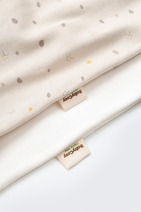 Set 2 salopetele cu maneca lunga si pantaloni lungi cu botosei - 100%bumbac organic - Crem cu buline, BabyCosy [6]
