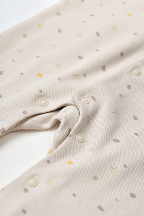 Set 2 salopetele cu maneca lunga si pantaloni lungi cu botosei - 100%bumbac organic - Crem cu buline, BabyCosy [5]