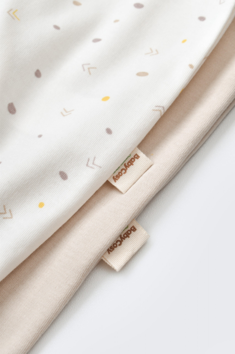 Set 2 salopetele cu maneca lunga si pantaloni lungi cu botosei - 100%bumbac organic - Ecru cu buline, BabyCosy [6]