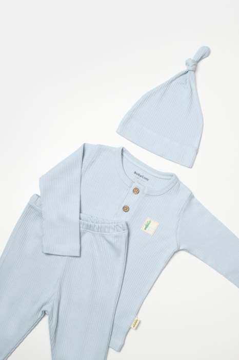 Set 3 piese:bluza, pantaloni si caciulita Bamboo, bleu, BabyCosy, 50% bumbac+50%bambus [7]