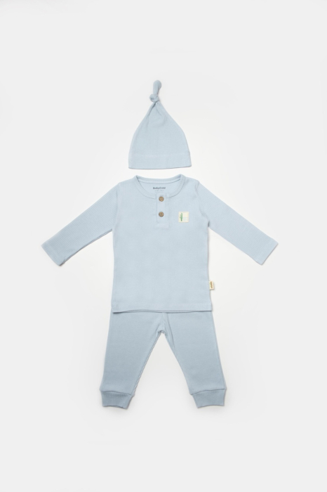 Set 3 piese:bluza, pantaloni si caciulita Bamboo, bleu, BabyCosy, 50% bumbac+50%bambus [2]