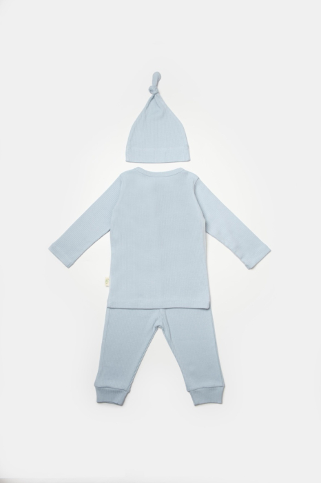 Set 3 piese:bluza, pantaloni si caciulita Bamboo, bleu, BabyCosy, 50% bumbac+50%bambus [3]
