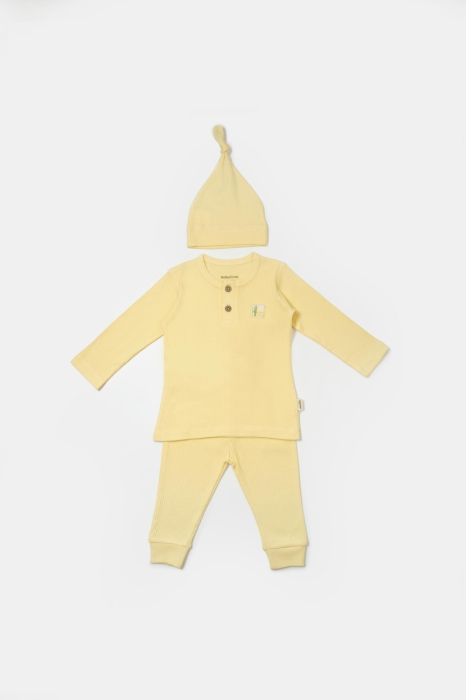 Set 3 piese:bluza, pantaloni si caciulita Bamboo, galben, BabyCosy, 50% bumbac+50%bambus [2]