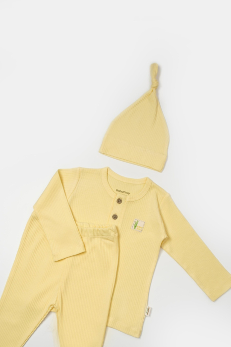 Set 3 piese:bluza, pantaloni si caciulita Bamboo, galben, BabyCosy, 50% bumbac+50%bambus [7]