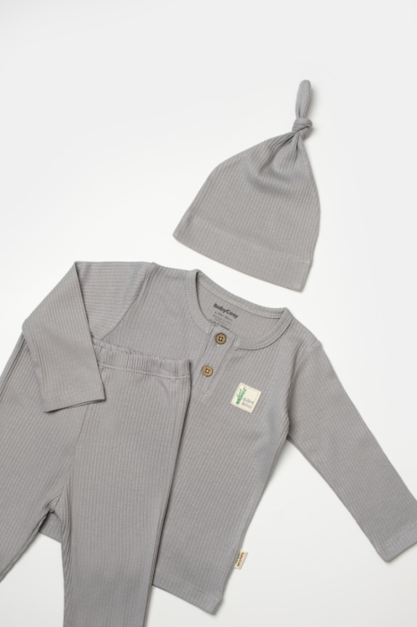 Set 3 piese:bluza, pantaloni si caciulita Bamboo, gri, BabyCosy, 50% bumbac+50%bambus [7]