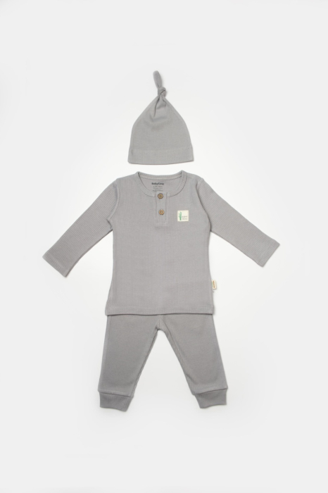 Set 3 piese:bluza, pantaloni si caciulita Bamboo, gri, BabyCosy, 50% bumbac+50%bambus [3]