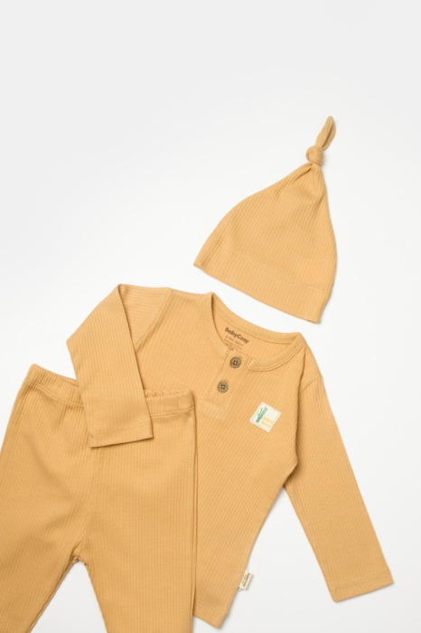 Set 3 piese:bluza, pantaloni si caciulita Bamboo, maro, BabyCosy, 50% bumbac+50%bambus [7]