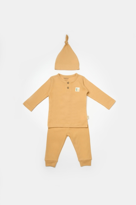 Set 3 piese:bluza, pantaloni si caciulita Bamboo, maro, BabyCosy, 50% bumbac+50%bambus [2]