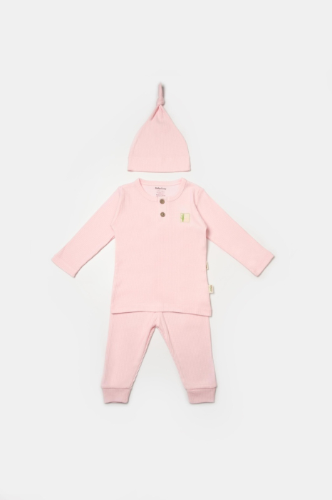 Set 3 piese:bluza, pantaloni si caciulita Bamboo, roz, BabyCosy, 50% bumbac+50%bambus [2]