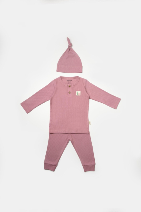 Set 3 piese:bluza, pantaloni si caciulita Bamboo, roz inchis, BabyCosy, 50% bumbac+50%bambus [2]