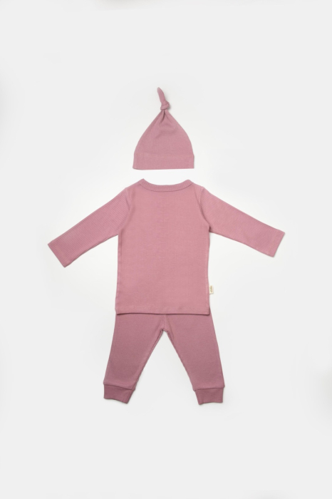 Set 3 piese:bluza, pantaloni si caciulita Bamboo, roz inchis, BabyCosy, 50% bumbac+50%bambus [3]