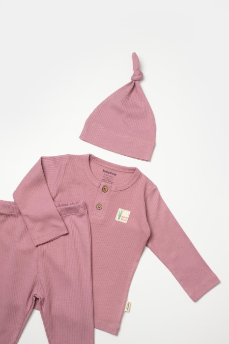 Set 3 piese:bluza, pantaloni si caciulita Bamboo, roz inchis, BabyCosy, 50% bumbac+50%bambus [7]