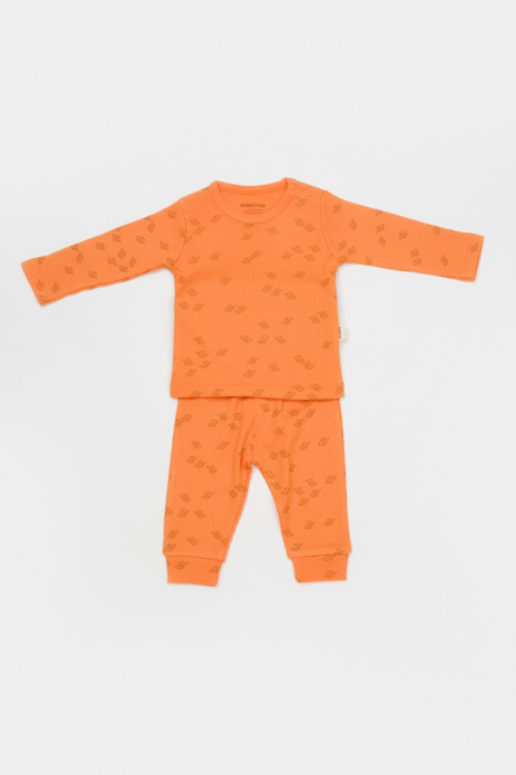 Set 3 piese:bluza, pantaloni si caciulita Printed, BabyCosy, 50% modal+50% bumbac, Apricot [2]