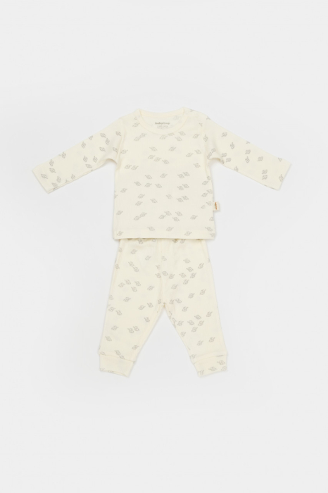Set 3 piese:bluza, pantaloni si caciulita Printed, BabyCosy, 50% modal+50% bumbac, Ecru [3]