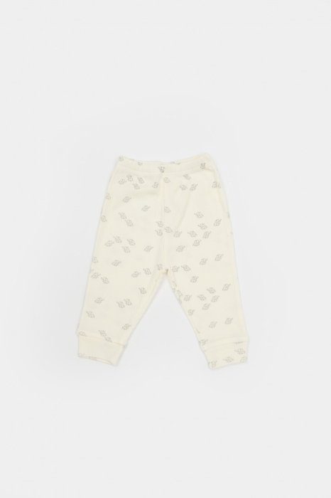 Set 3 piese:bluza, pantaloni si caciulita Printed, BabyCosy, 50% modal+50% bumbac, Ecru [4]