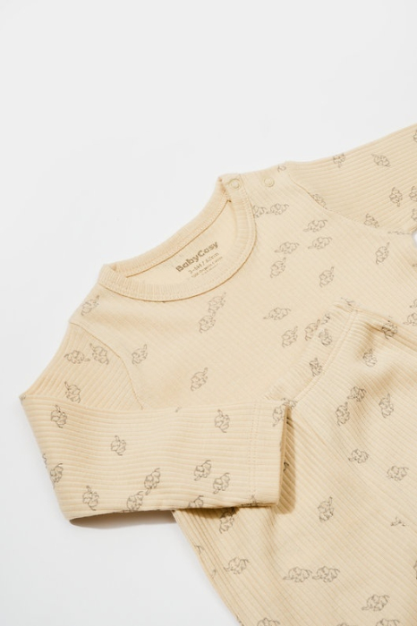 Set 3 piese:bluza, pantaloni si caciulita Printed, BabyCosy, 50% modal+50% bumbac, Stone [8]