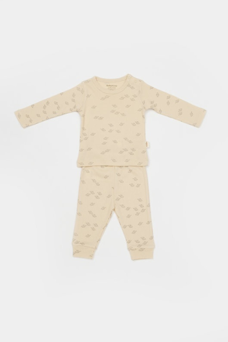 Set 3 piese:bluza, pantaloni si caciulita Printed, BabyCosy, 50% modal+50% bumbac, Stone [7]