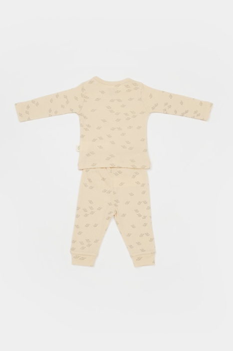 Set 3 piese:bluza, pantaloni si caciulita Printed, BabyCosy, 50% modal+50% bumbac, Stone [5]