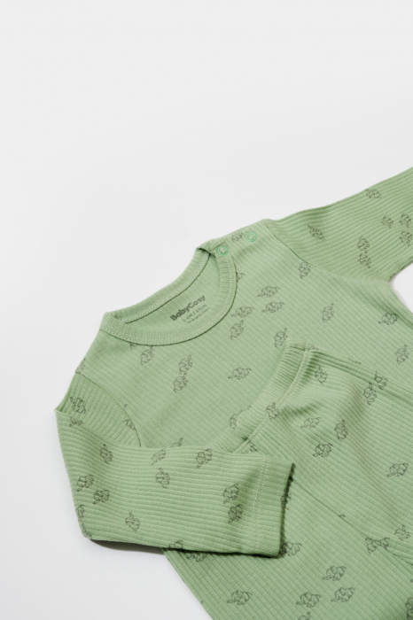 Set 3 piese:bluza, pantaloni si caciulita Printed, BabyCosy, 50% modal+50% bumbac, Verde [3]