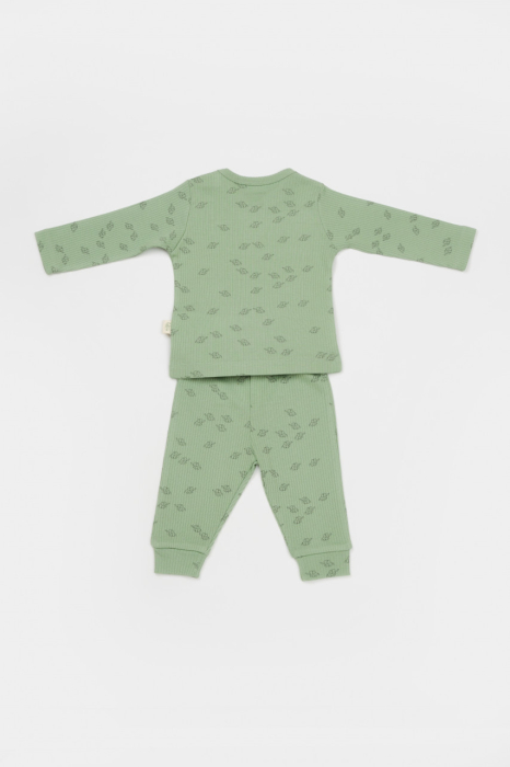 Set 3 piese:bluza, pantaloni si caciulita Printed, BabyCosy, 50% modal+50% bumbac, Verde [4]