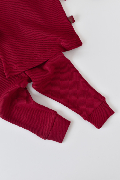 Set 3 piese: bluzita cu maneca lunga, pantaloni lungi si caciulita din bumbac organic si modal - Rosu BabyCosy [2]