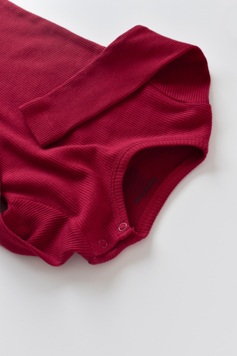 Set 3 piese: bluzita cu maneca lunga, pantaloni lungi si caciulita din bumbac organic si modal - Rosu BabyCosy [6]