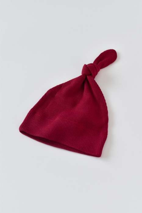 Set 3 piese: bluzita cu maneca lunga, pantaloni lungi si caciulita din bumbac organic si modal - Rosu BabyCosy [7]