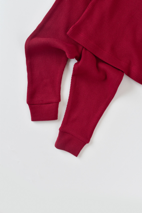 Set 3 piese: bluzita cu maneca lunga, pantaloni lungi si caciulita din bumbac organic si modal - Rosu BabyCosy [3]