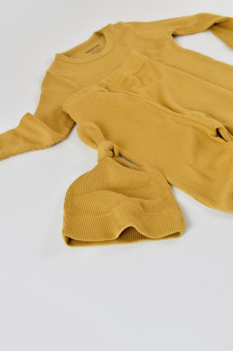 Set 3 piese: bluzita cu maneca lunga, pantaloni lungi si caciulita din bumbac organic si modal - Sofran, BabyCosy [4]
