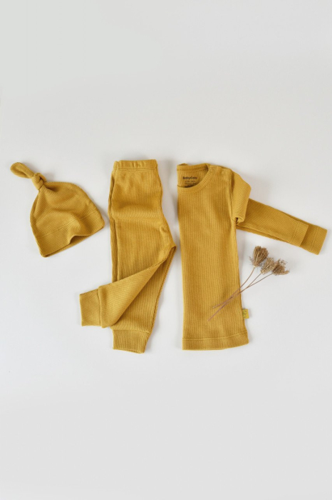 Set 3 piese: bluzita cu maneca lunga, pantaloni lungi si caciulita din bumbac organic si modal - Sofran, BabyCosy [6]