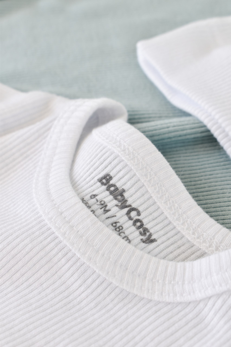 Set 3 piese: body cu maneca lunga, pantaloni lungi si caciulita din bumbac organic si modal - Alb, BabyCosy [5]