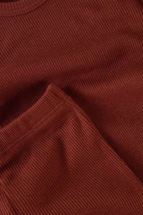 Set 3 piese: body cu maneca lunga, pantaloni lungi si caciulita din bumbac organic si modal - Caramiziu, BabyCosy [6]