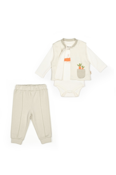 Set 3 piese: body, pantalon si vesta Rabbit, 100% bumbac organic, BabyCosy [2]