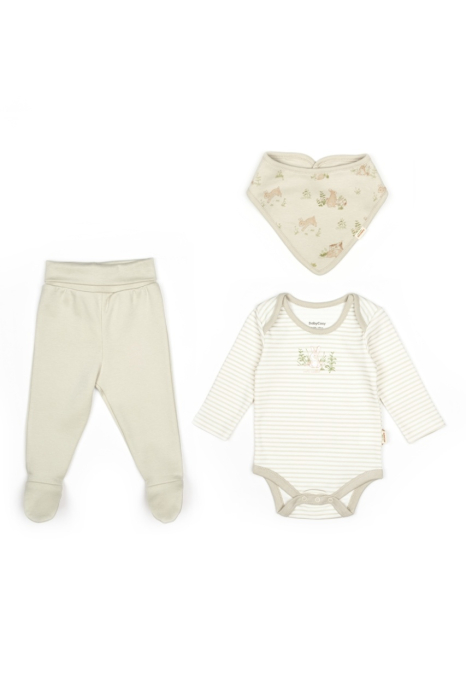 Set 3 piese:body, pantaloni si baveta Rabbit, BabyCosy, 100% bumbac [3]