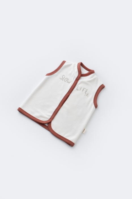 Set 3 piese Broscuta cu body, pantalonasi si vestuta din 80%bumbac organic si 20% poliester - Caramiziu, BabyCosy [6]