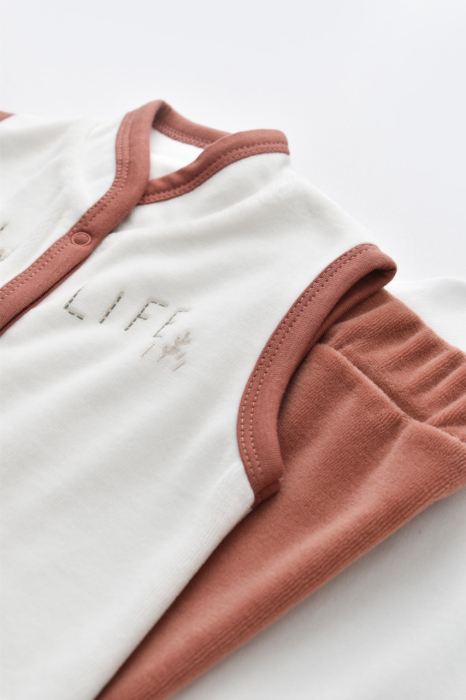 Set 3 piese Broscuta cu body, pantalonasi si vestuta din 80%bumbac organic si 20% poliester - Caramiziu, BabyCosy [3]
