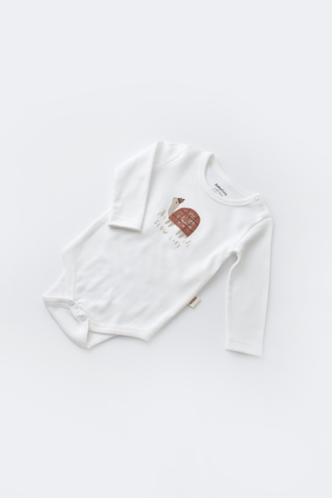 Set 3 piese Broscuta cu body, pantalonasi si vestuta din 80%bumbac organic si 20% poliester - Caramiziu, BabyCosy [4]