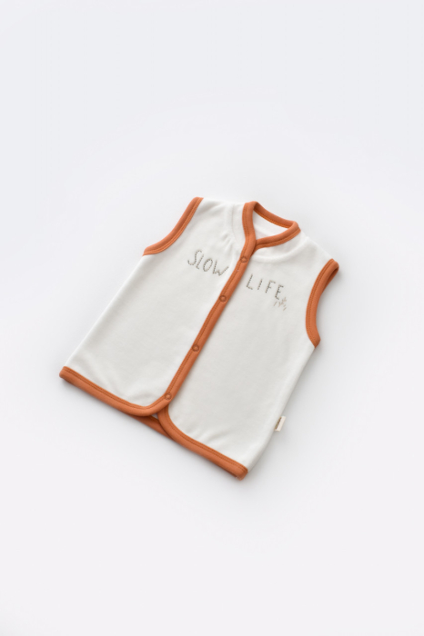Set 3 piese Broscuta cu body, pantalonasi si vestuta din 80%bumbac organic si 20% poliester - Portocaliu, BabyCosy [5]