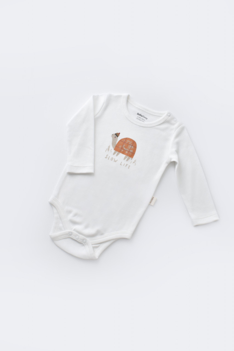 Set 3 piese Broscuta cu body, pantalonasi si vestuta din 80%bumbac organic si 20% poliester - Portocaliu, BabyCosy [4]