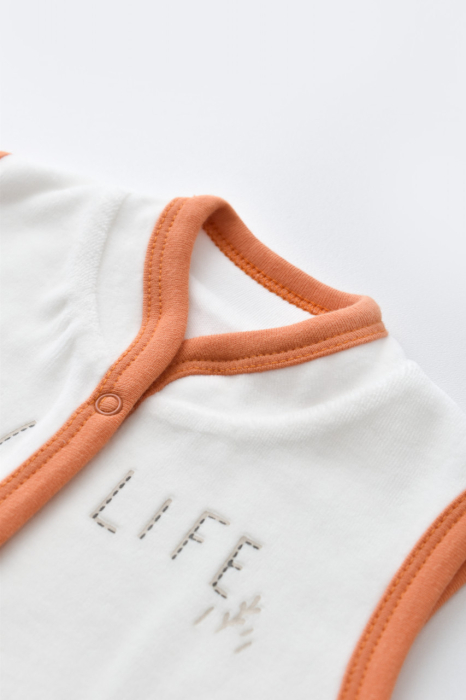 Set 3 piese Broscuta cu body, pantalonasi si vestuta din 80%bumbac organic si 20% poliester - Portocaliu, BabyCosy [7]