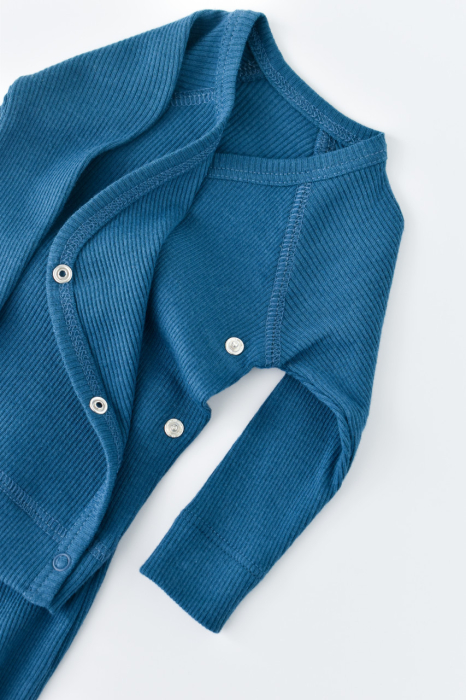 Set 4 piese: bluza, pantaloni, caciulita si manusi din bumbac organic si modal - Bleumarin, BabyCosy [3]
