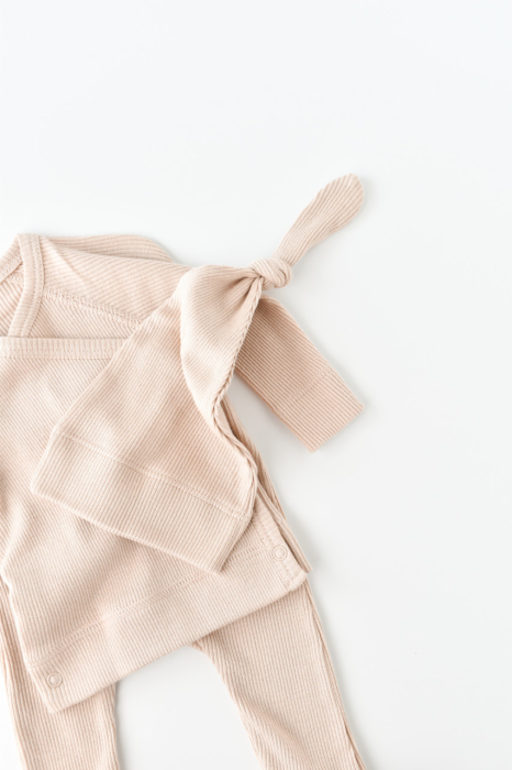 Set 4 piese: bluza, pantaloni, caciulita si manusi din bumbac organic si modal - Blush, BabyCosy [5]