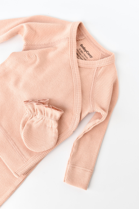 Set 4 piese: bluza, pantaloni, caciulita si manusi din bumbac organic si modal - Piersica, BabyCosy [2]
