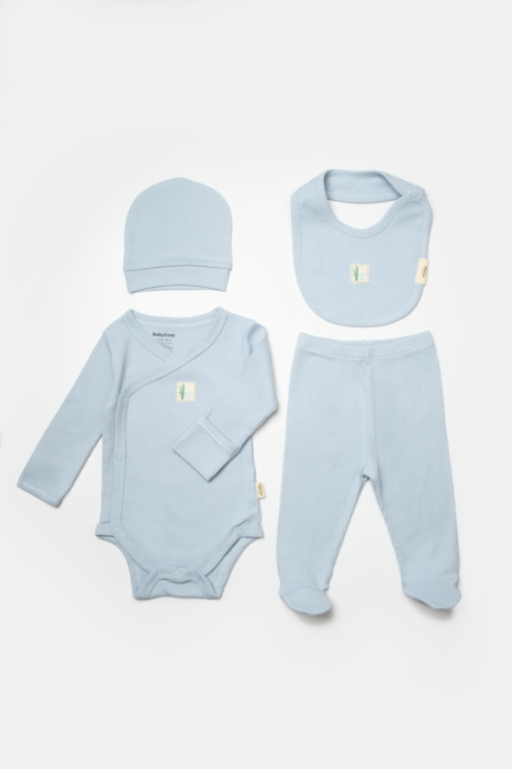 Set 4 piese:body, pantaloni, baveta si caciulita Bamboo, bleu, BabyCosy, 50% bumbac+50%bambus [2]