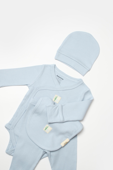 Set 4 piese:body, pantaloni, baveta si caciulita Bamboo, bleu, BabyCosy, 50% bumbac+50%bambus [7]