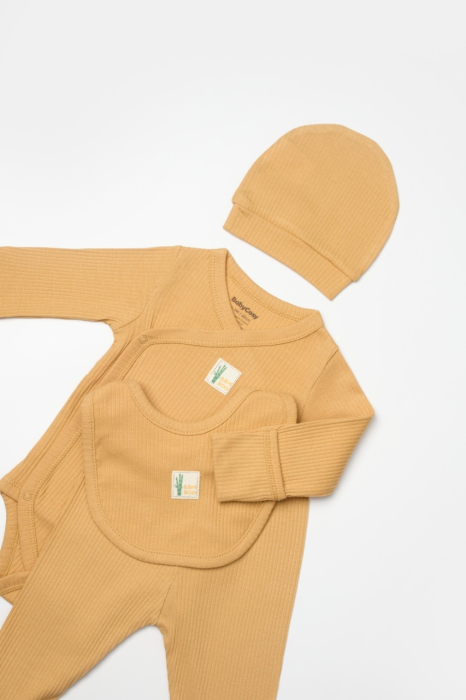 Set 4 piese:body, pantaloni, baveta si caciulita Bamboo, maro, BabyCosy, 50% bumbac+50%bambus [7]